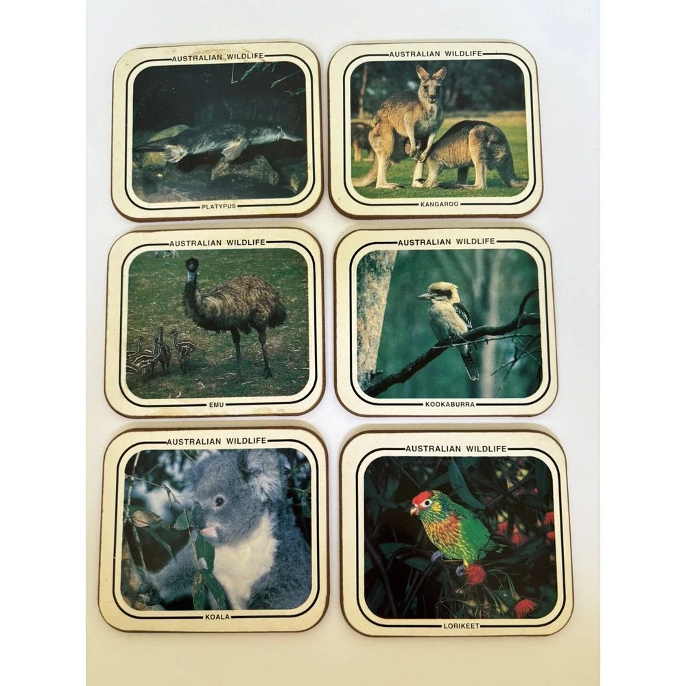 Australian Collection Drink Coasters‎ Set of 6 Wildlife Animals Platypus Emu